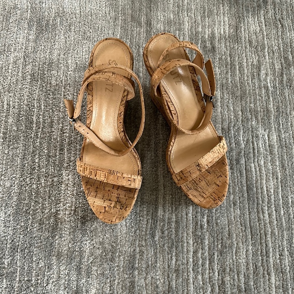 NWOT strappy cork wedge in neutral minimalist earthy material